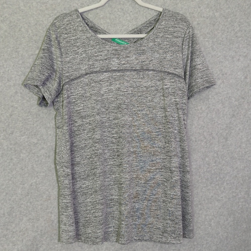 Kimmery Woman Sz XL Short Sleeve Round Neck w Criss Cross Back Heather Grey Yoga